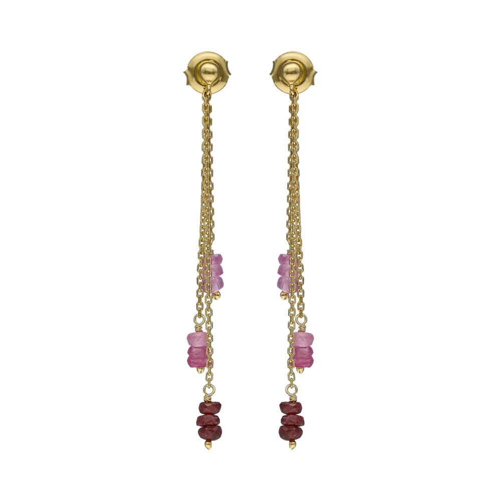 Boucles d oreilles longues argent doré rubis
