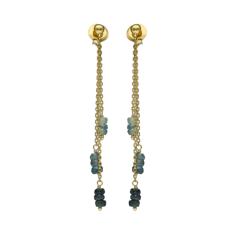 Boucles d oreilles longues argent doré saphir
