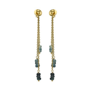 Boucles d oreilles longues argent doré pierres précieuses saphir véritable 3