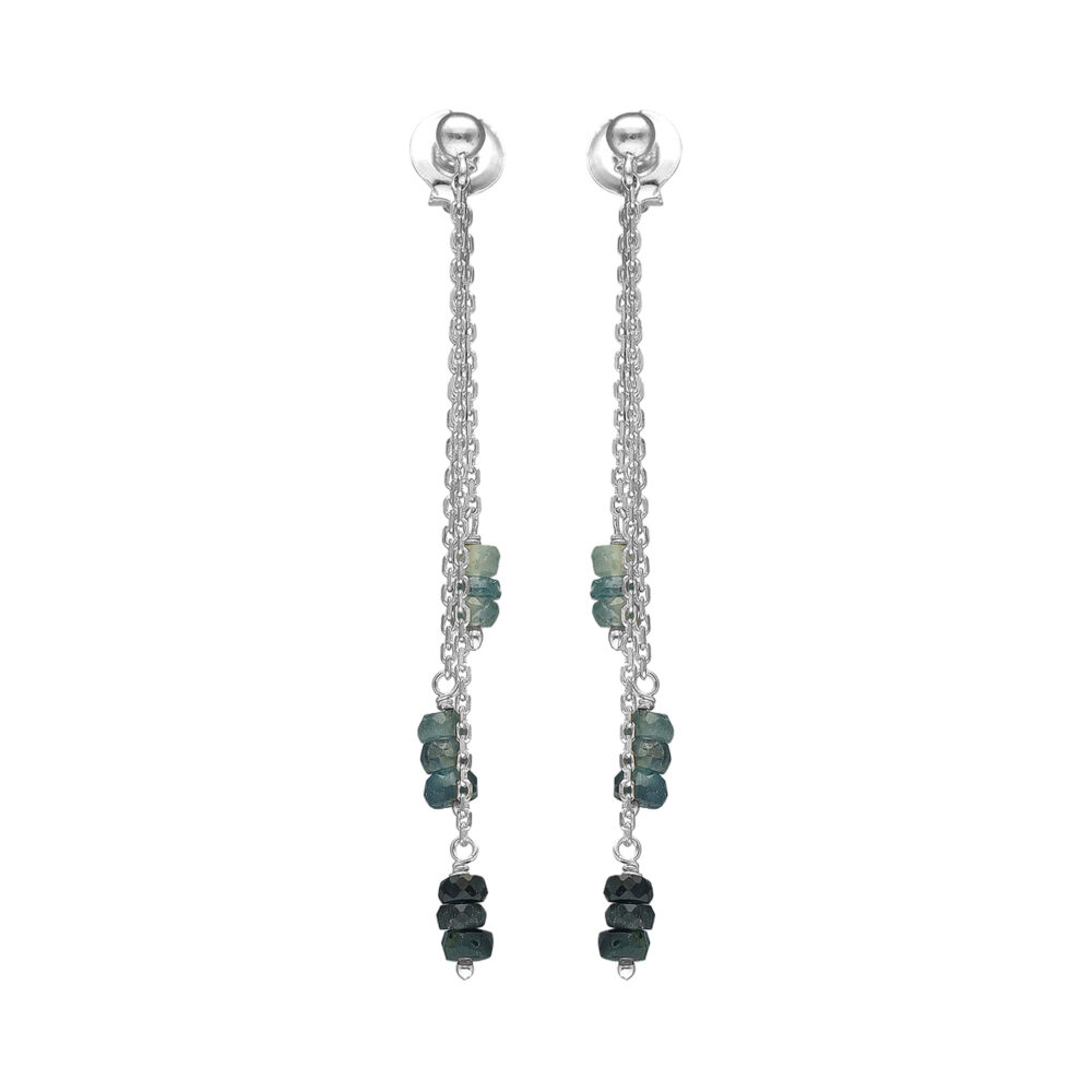 Boucles d oreilles longues argent rhodié pierres précieuses saphir