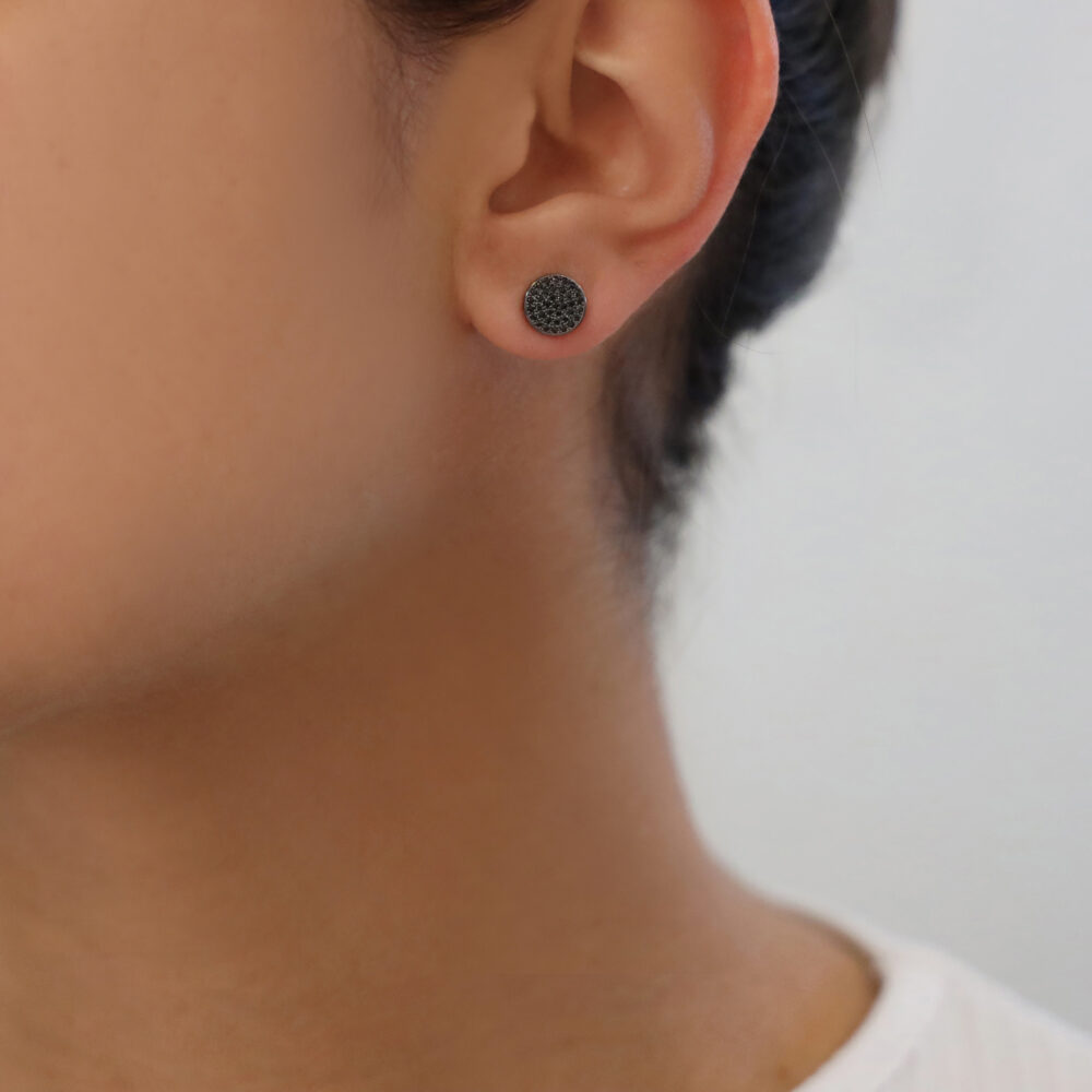 Boucles d'oreilles puce argent noir médaillon 3