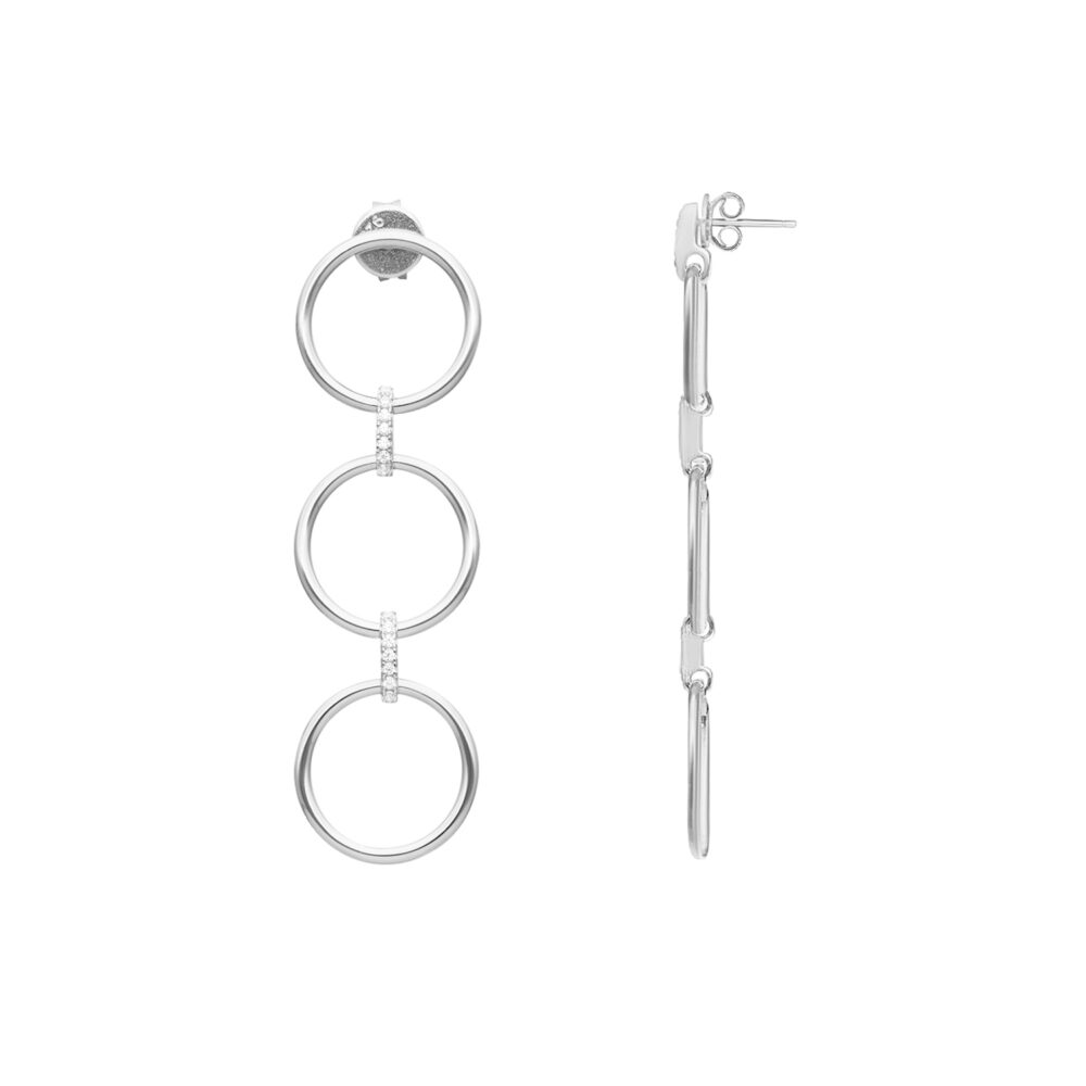 Boucles d'oreilles trois anneaux argent rhodié élise 1