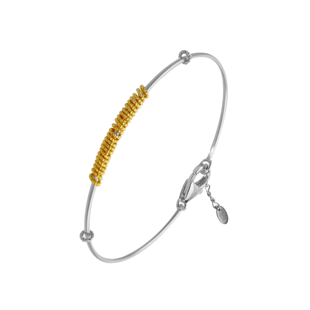 Bracelet argent doré bicolore style jonc avec pampilles cercles multiples 1