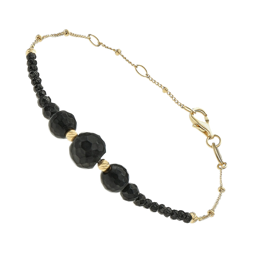 Bracelet argent doré cascade perle naturelle spinelle noire