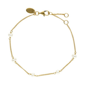 Bracelet argent doré chaine et perles naturelles blanches 3