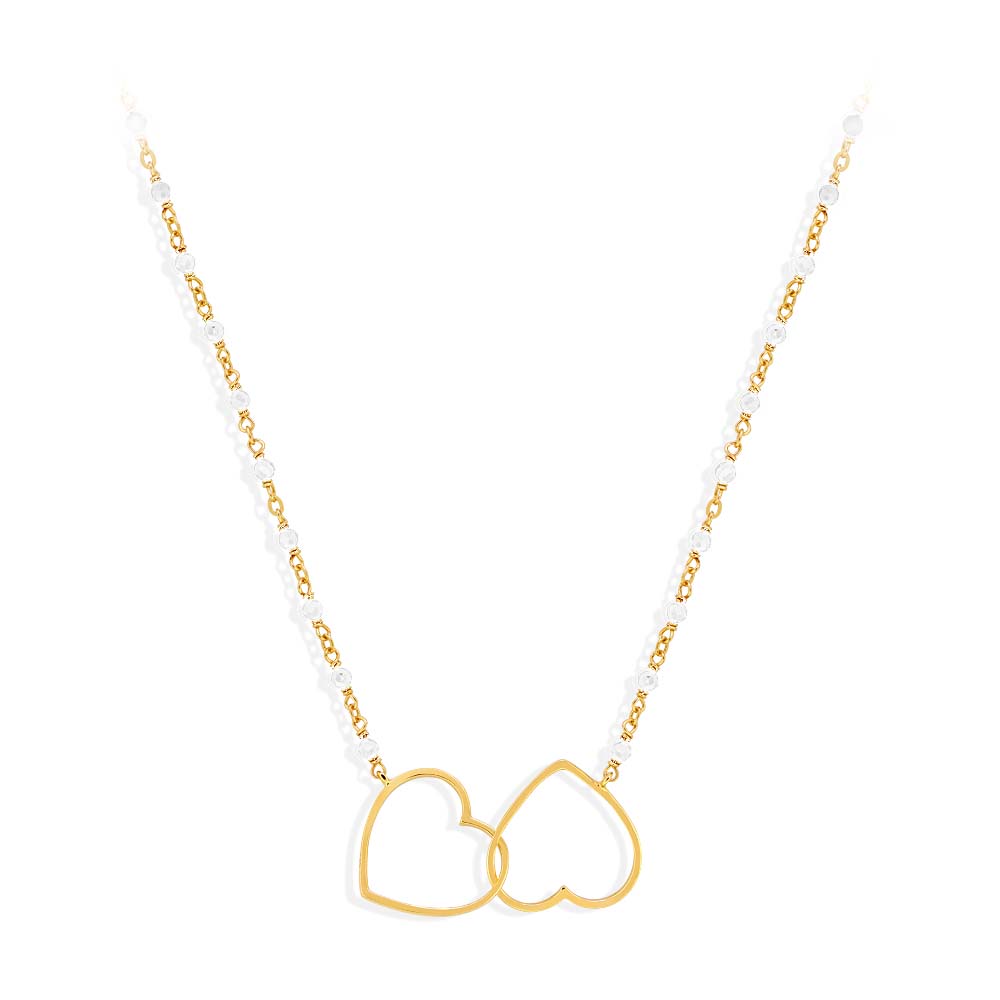 Double heart and white stone golden silver necklace 1