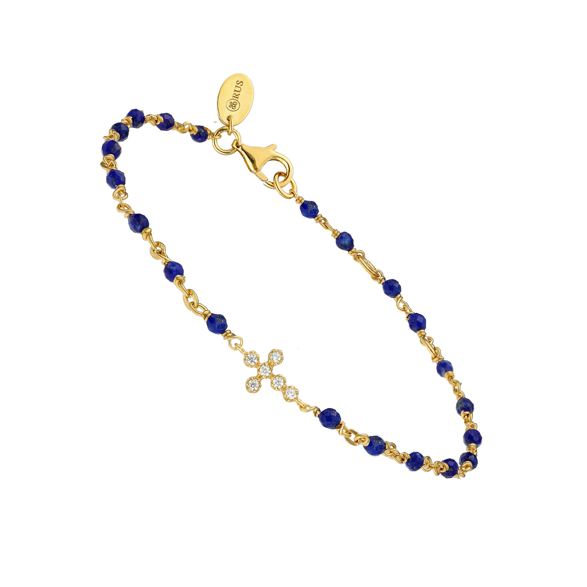 bracelet-argent-dore-croix-zirconium-blanc-et-pierres-lapis Bracelet argent doré croix zirconium blanc et pierres lapis 1