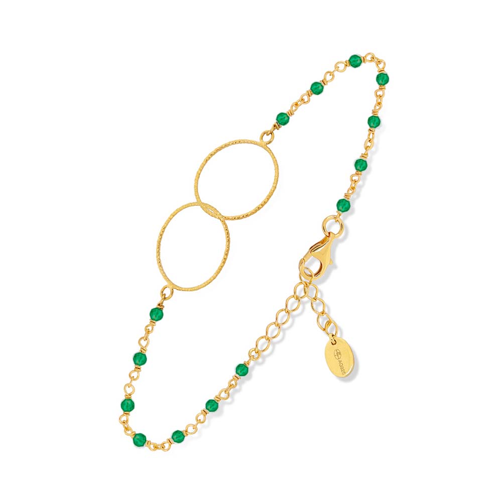 bracelet argent doré double rond et pierre onyx vert 1