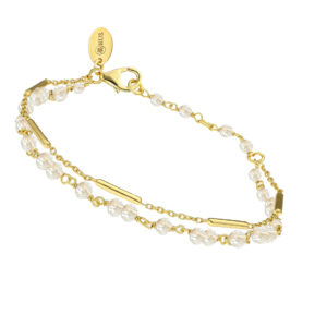 Bracelet argent doré doubles chaines barrettes perles naturelles blanche 3