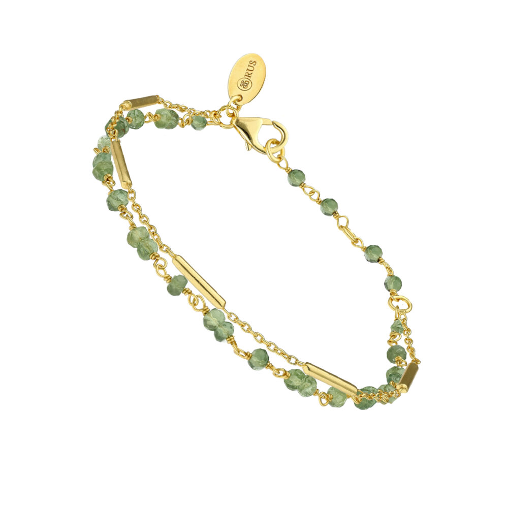 Bracelet argent doré doubles chaines barrettes pierres aventurine