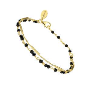 bracelet-argent-dore-doubles-chaines-barrettes-pierres-spinelle-noire Bracelet argent doré doubles chaines barrettes pierres Spinelle noire 3