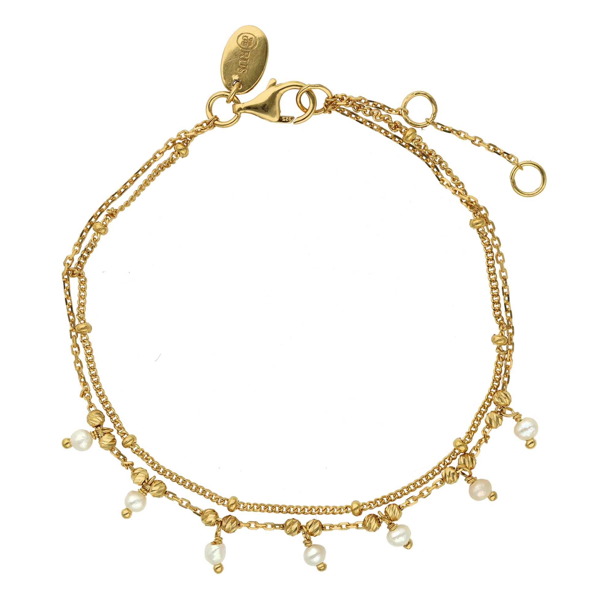 bracelet-argent-dore-doubles-chaines-pampilles-et-perles-blanches Bracelet argent doré doubles chaînes pampilles et perles blanches 1