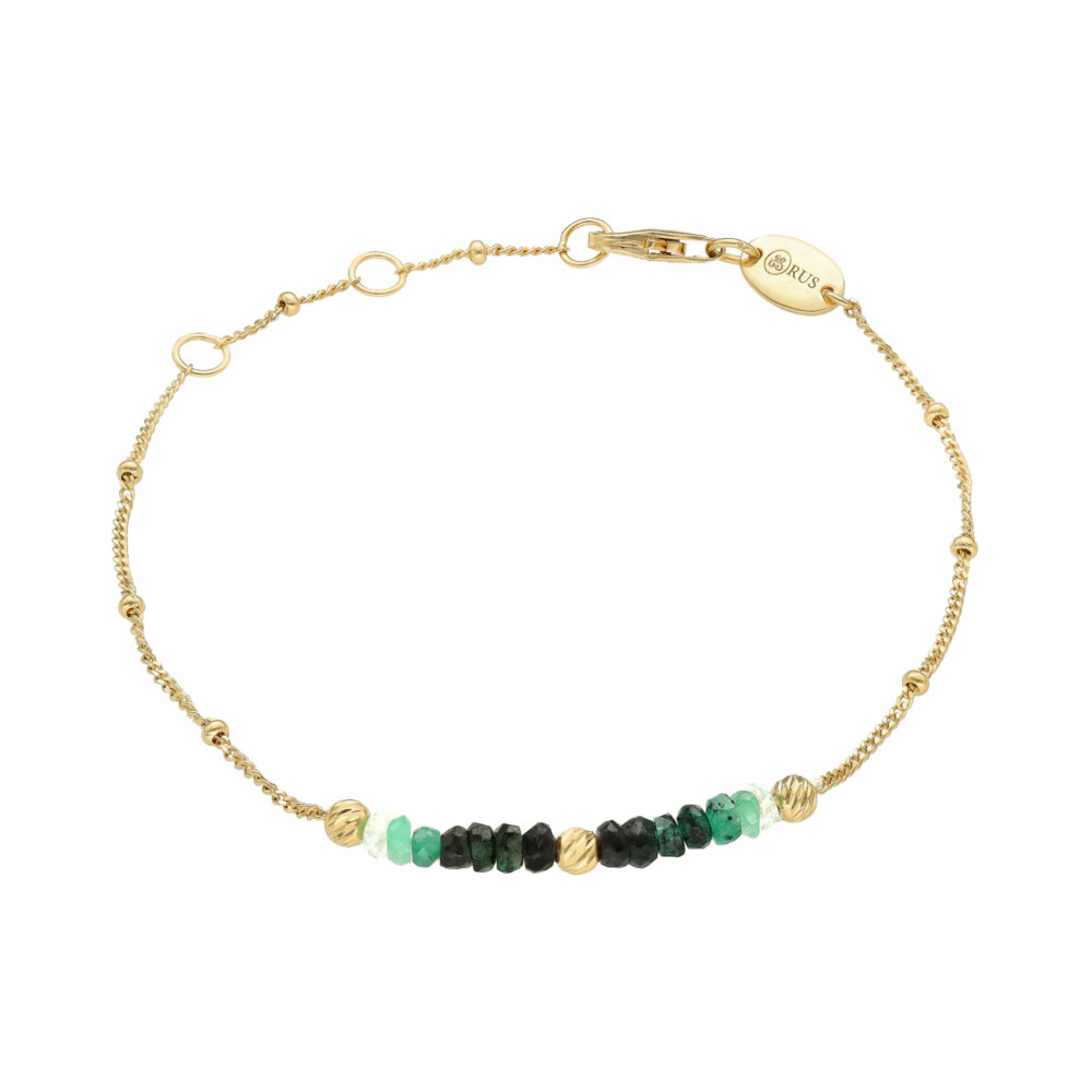 Bracelet argent doré pierres précieuses émeraude et perles dorées