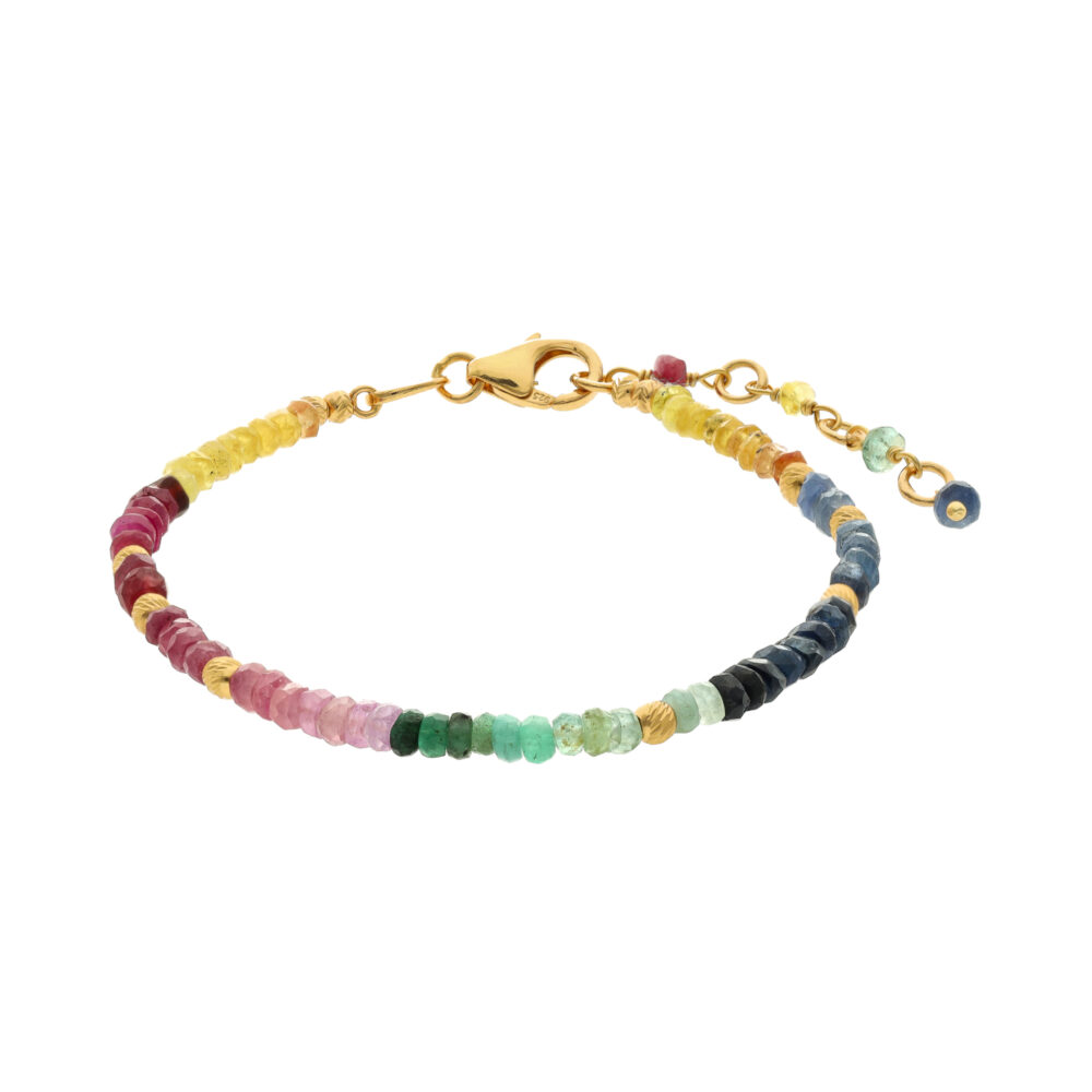 Bracelet argent doré et pierres précieuses saphir émeraude rubis