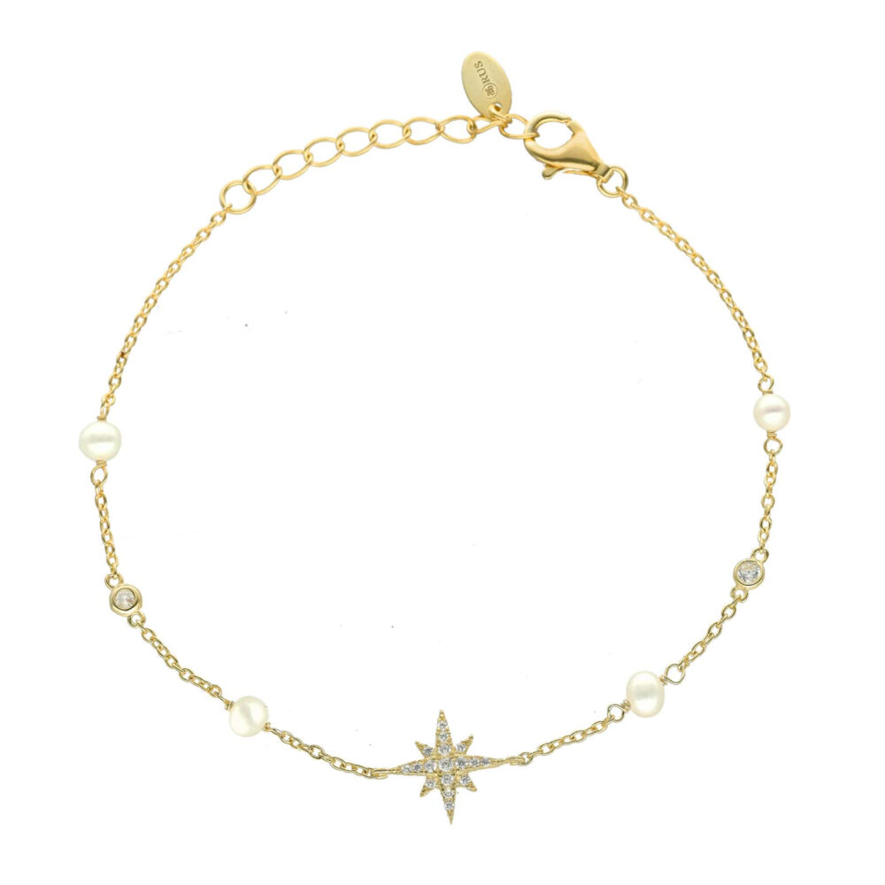 Bracelet argent doré étoile et perles naturelles blanches