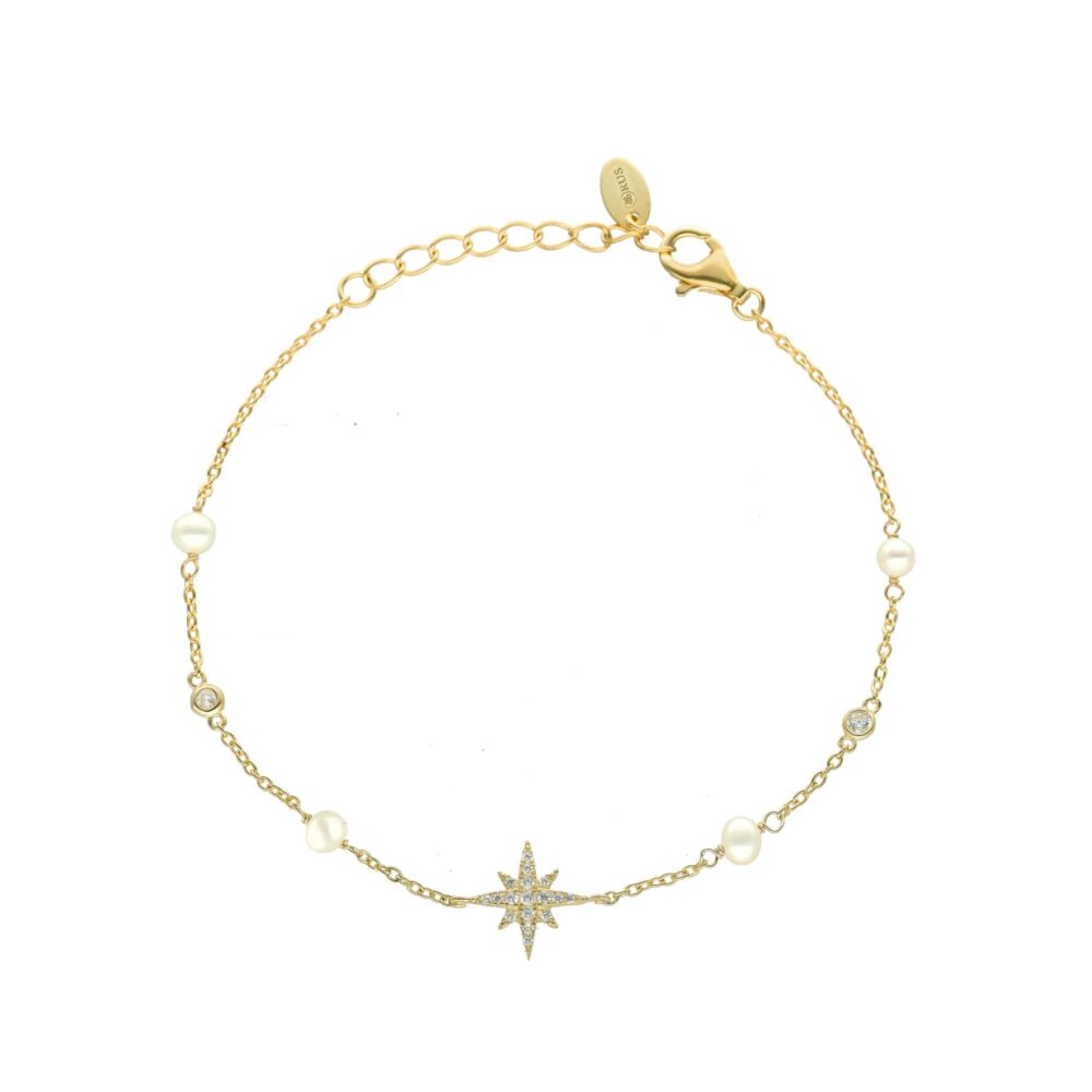 Bracelet argent doré étoile et perles naturelles blanches 1
