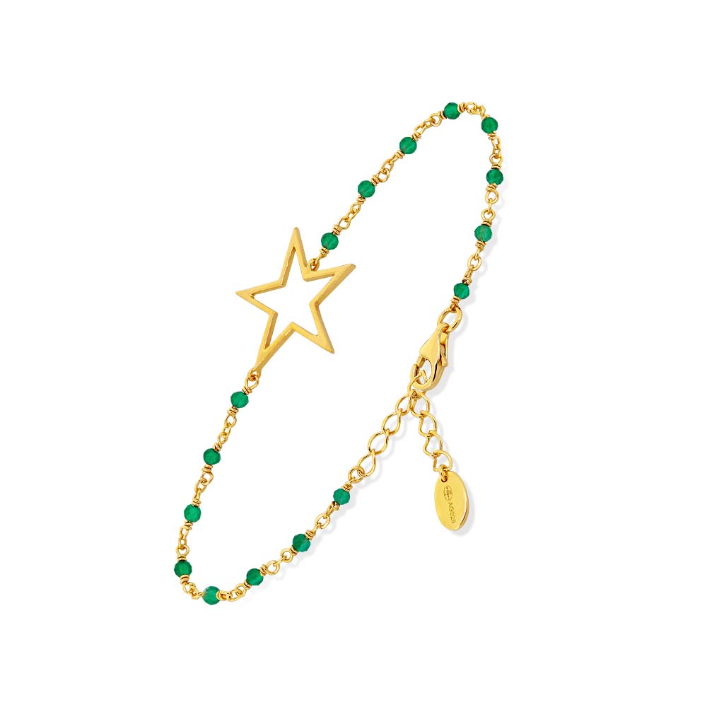 Bracelet argent doré étoile et pierre onyx vert 3