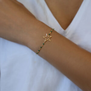 Bracelet argent doré étoile et pierre onyx vert 4