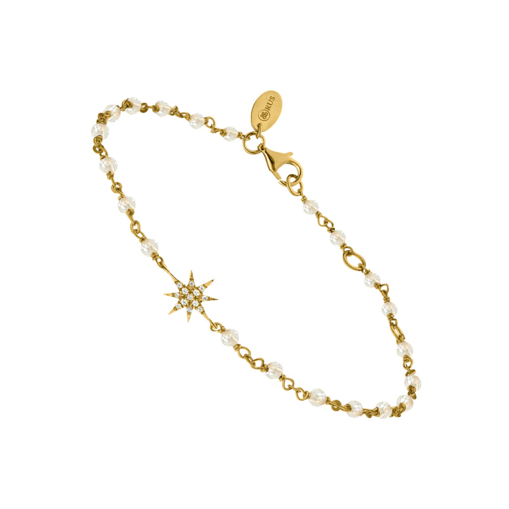 Bracelet argent doré étoile zirconium blanc et pierre de lune naturelles blanche