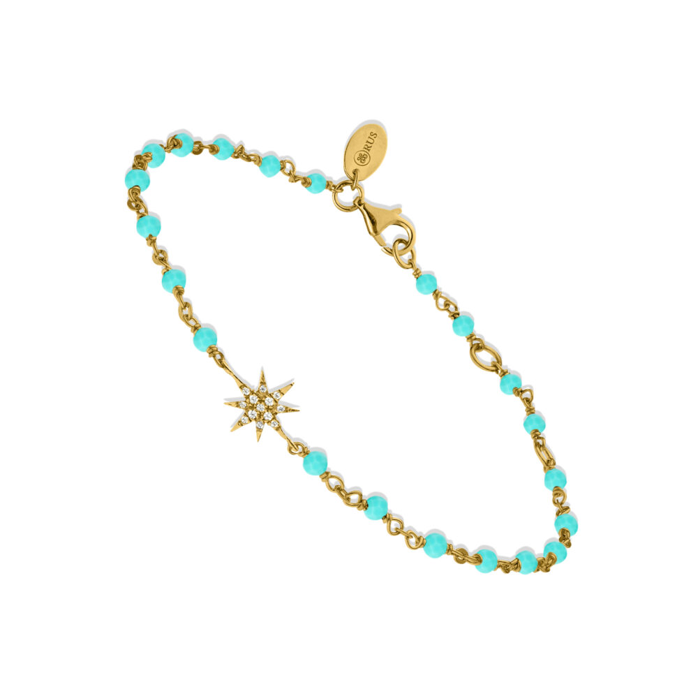 Bracelet argent doré étoile zirconium blanc et pierres amazonite