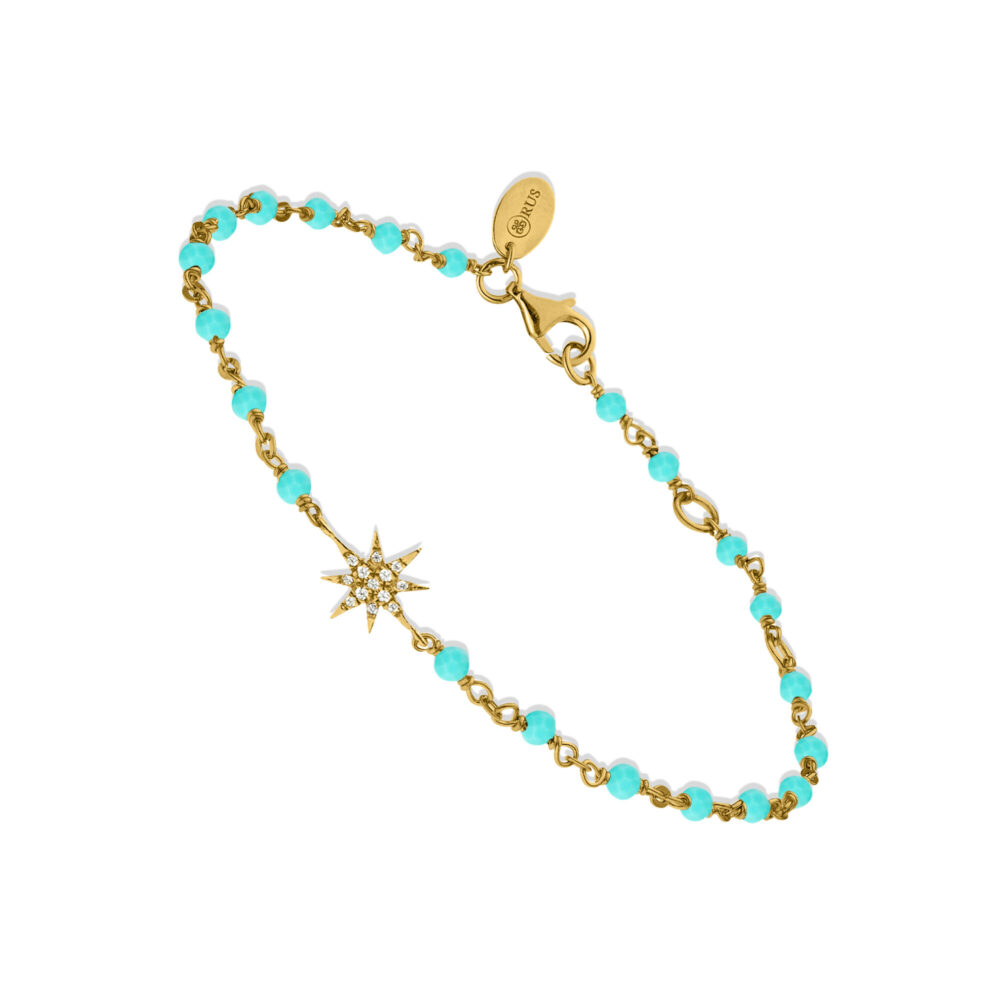 Bracelet argent doré étoile zirconium blanc et pierres amazonite