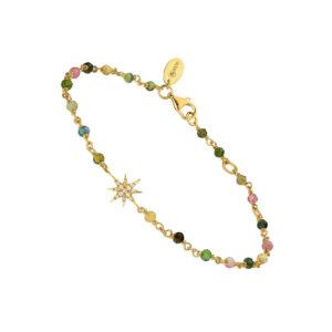 Bracelet argent doré étoile zirconium blanc et pierres multi-tourmaline 3