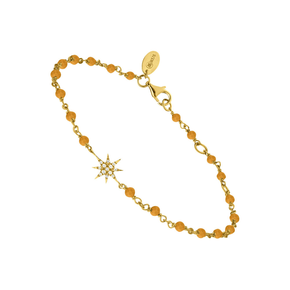 Bracelet argent doré étoile zirconium blanc et pierres œil de tigre