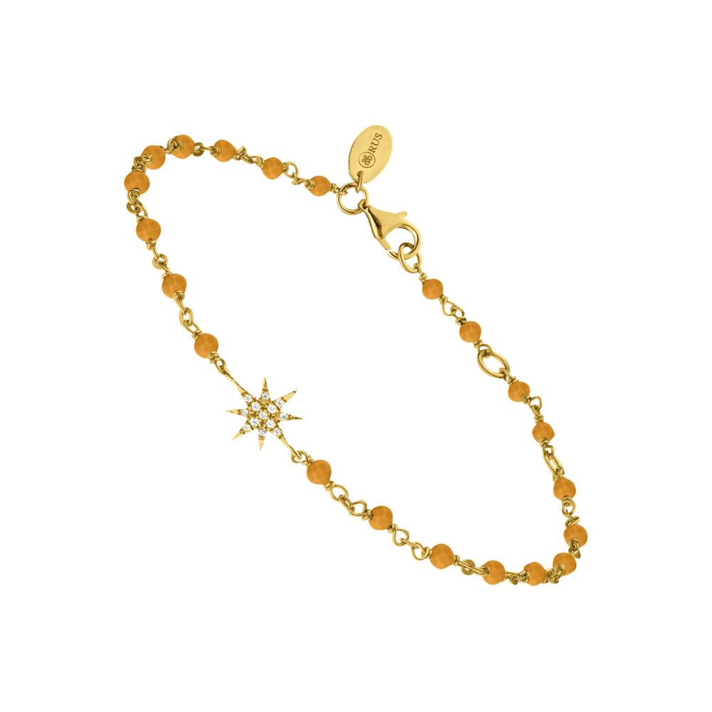 Bracelet argent doré étoile zirconium blanc et pierres œil de tigre