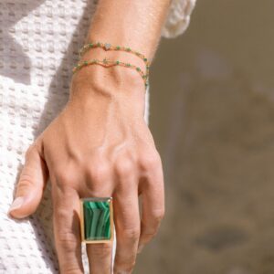 Bracelet argent doré cœur serti blanc pierre onyx vert 4