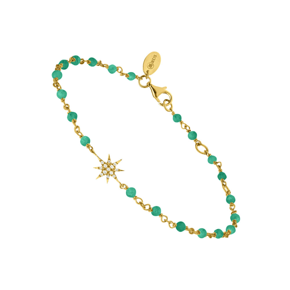 Bracelet argent doré étoile zirconium blanc et pierres onyx vert