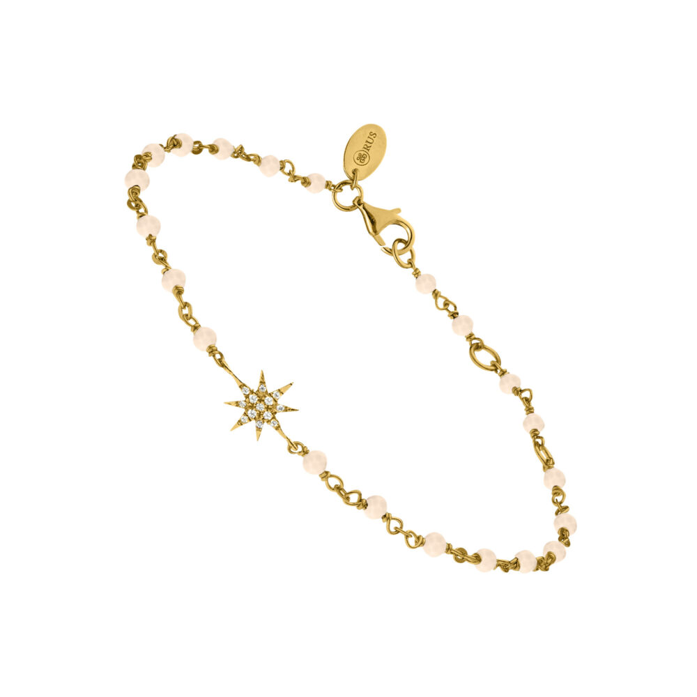 Bracelet argent doré étoile zirconium blanc et pierres opale rose
