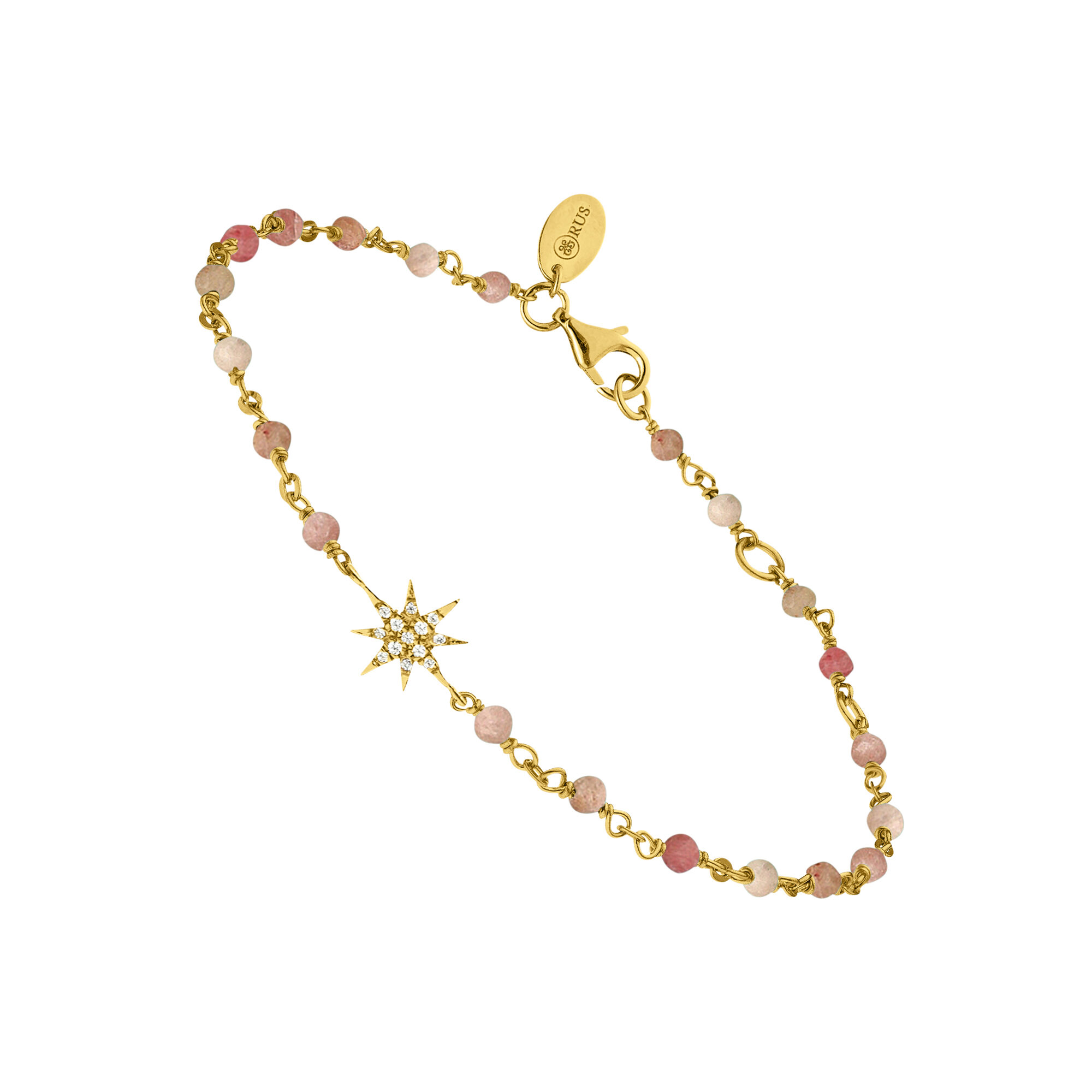 bracelet-argent-dore-etoile-zirconium-blanc-et-pierres-quartz-rose-fraise Bracelet argent doré étoile zirconium blanc et pierres quartz rose fraise 1