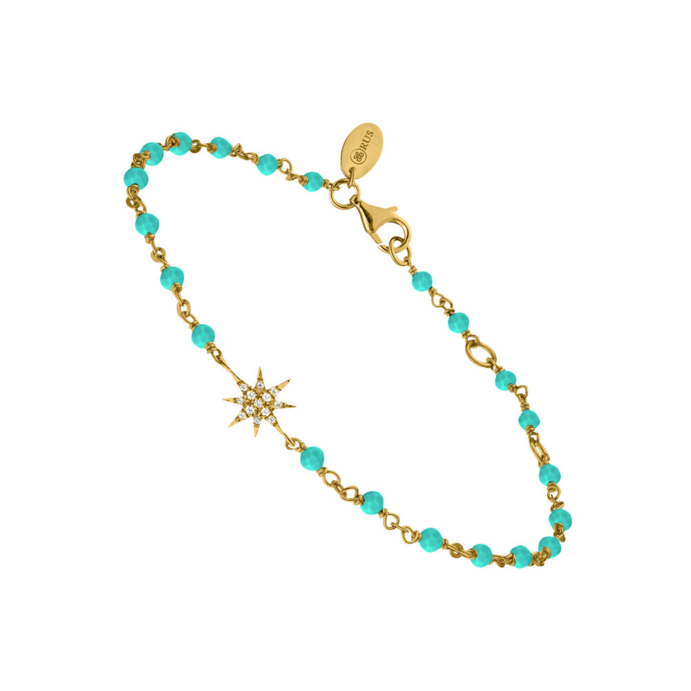 Bracelet argent doré étoile zirconium blanc et pierres turquoise
