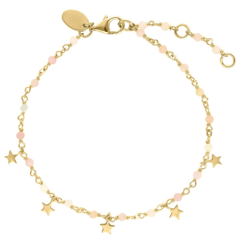 Golden silver bracelet stars natural stones pink opal 1
