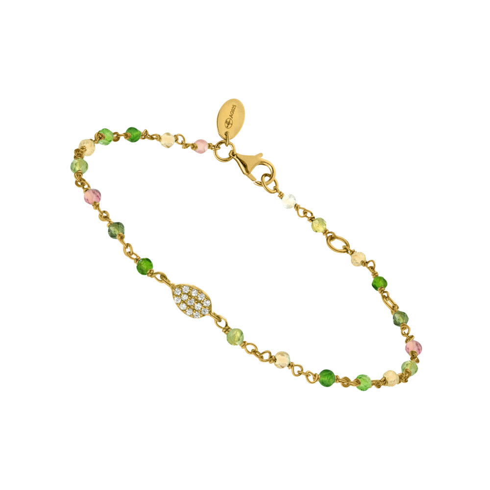 Bracelet argent doré goutte serti blanc pierres multi-tourmaline