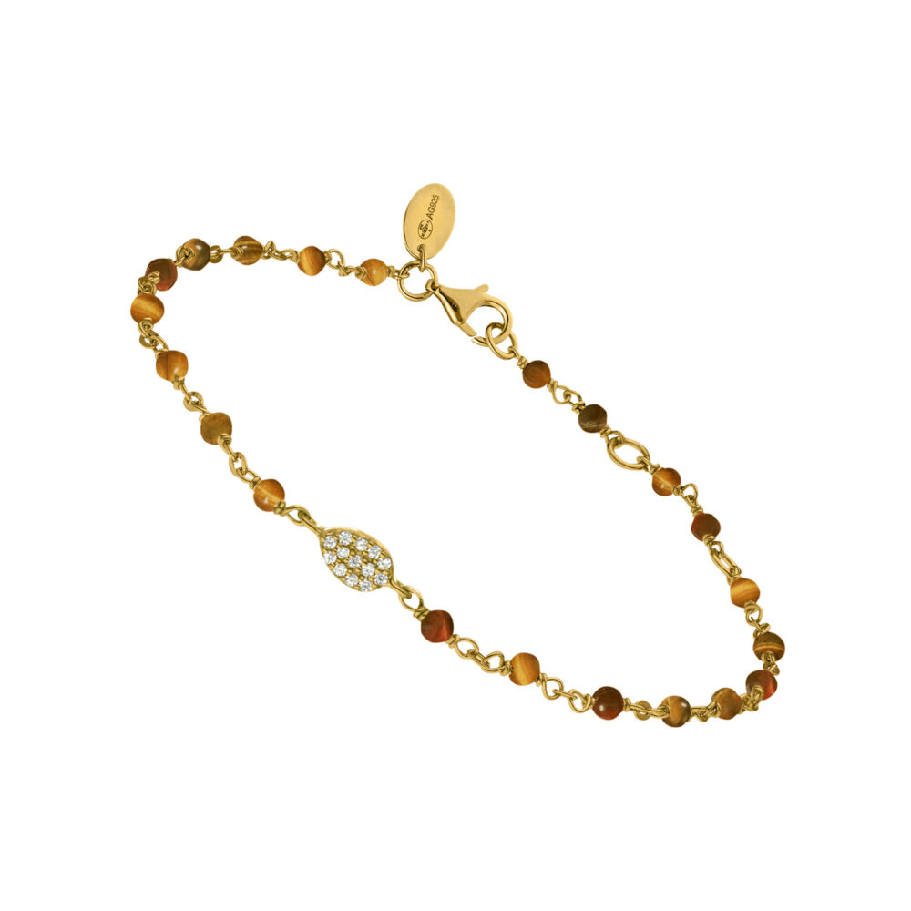 Bracelet argent doré goutte serti blanc pierres œil de tigre