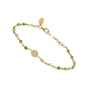 Bracelet argent doré médaillon serti blanc et pierres multi-tourmaline 3