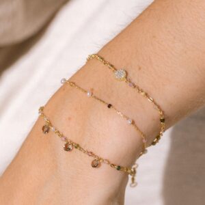 Bracelet argent doré médaillon serti blanc et pierres multi-tourmaline 4