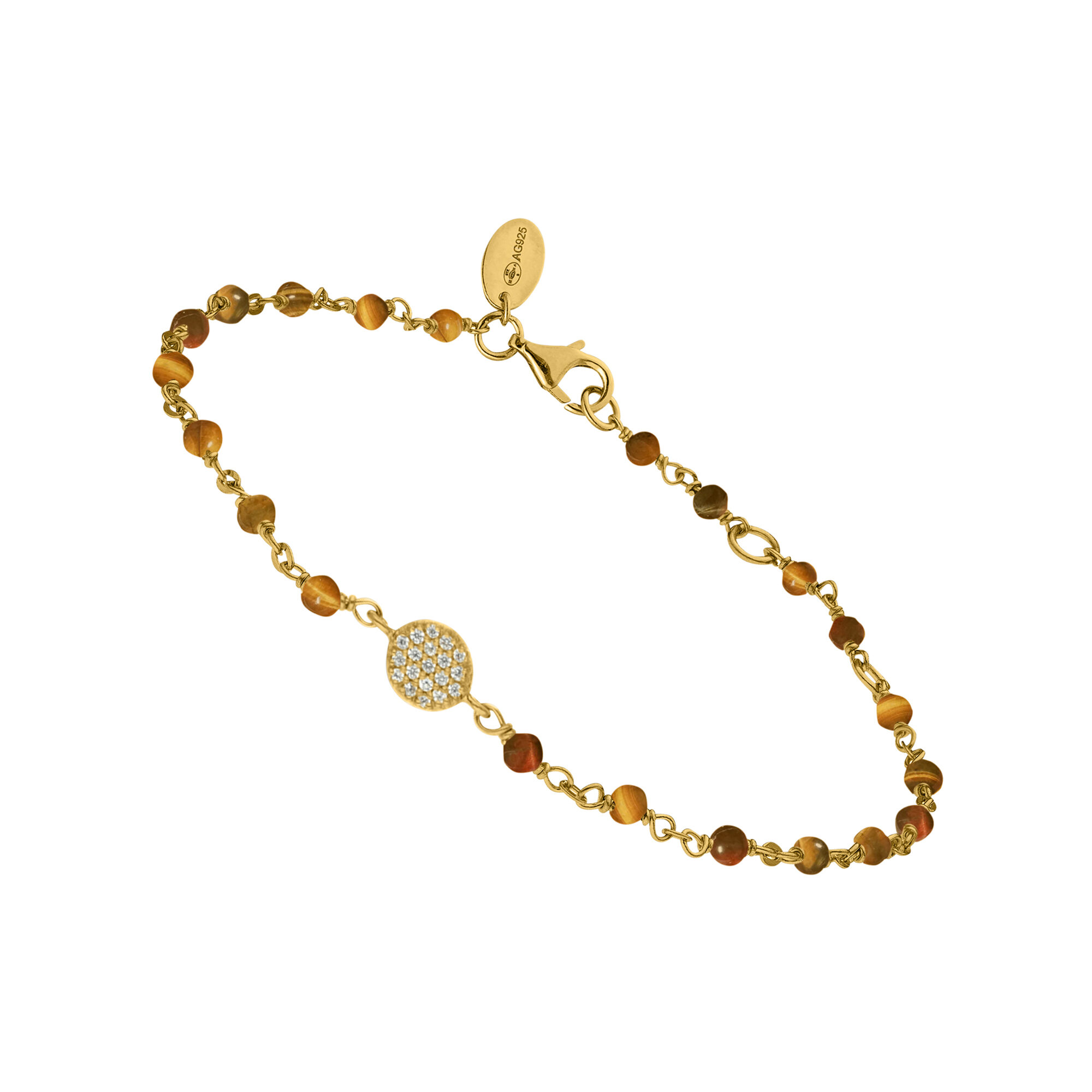 bracelet-argent-dore-medaillon-serti-blanc-et-pierres-oeil-de-tigre Bracelet argent doré médaillon serti blanc et pierres œil de tigre 1