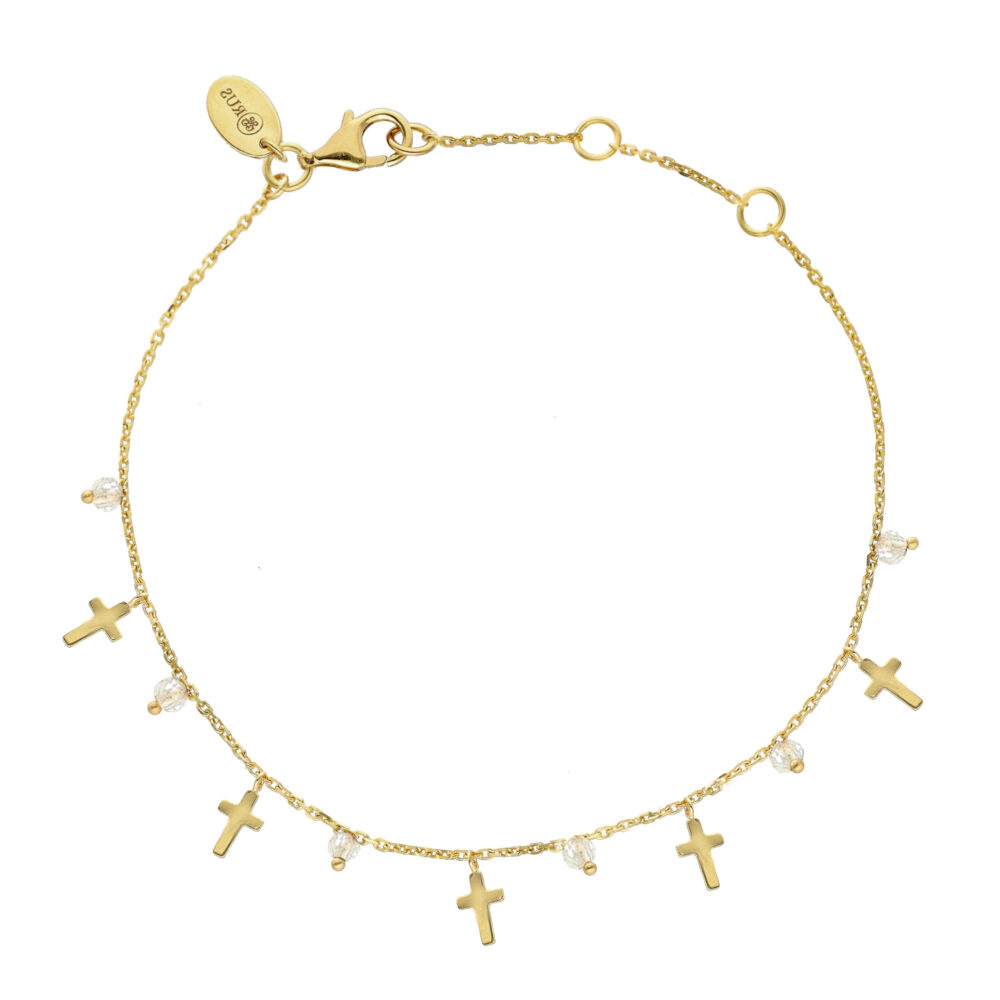 Bracelet argent doré motif croix et pierre de lune blanche 1