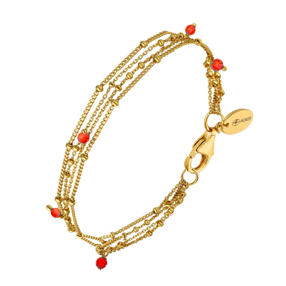 Bracelet argent doré multiples chaine et pierres naturelles onyx rouge 1
