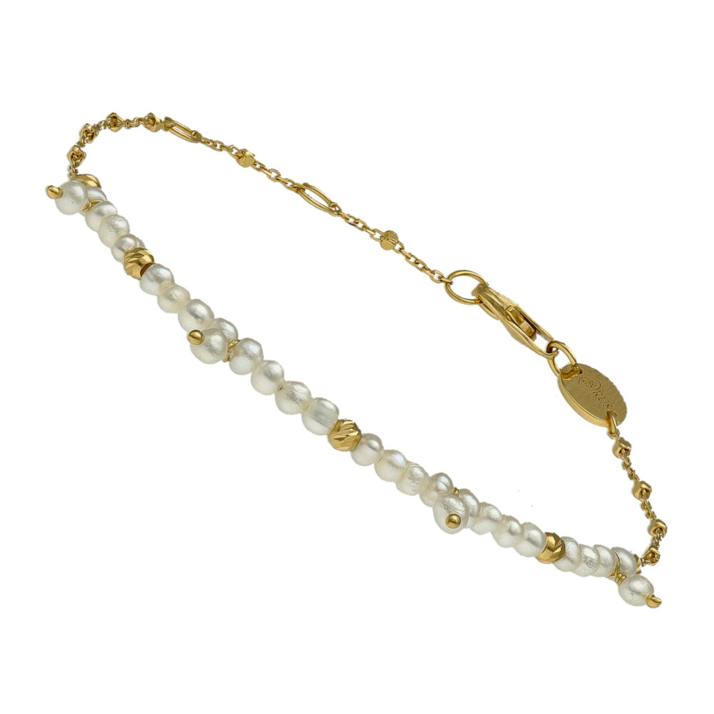 Bracelet argent doré pampille et perle naturelle blanche