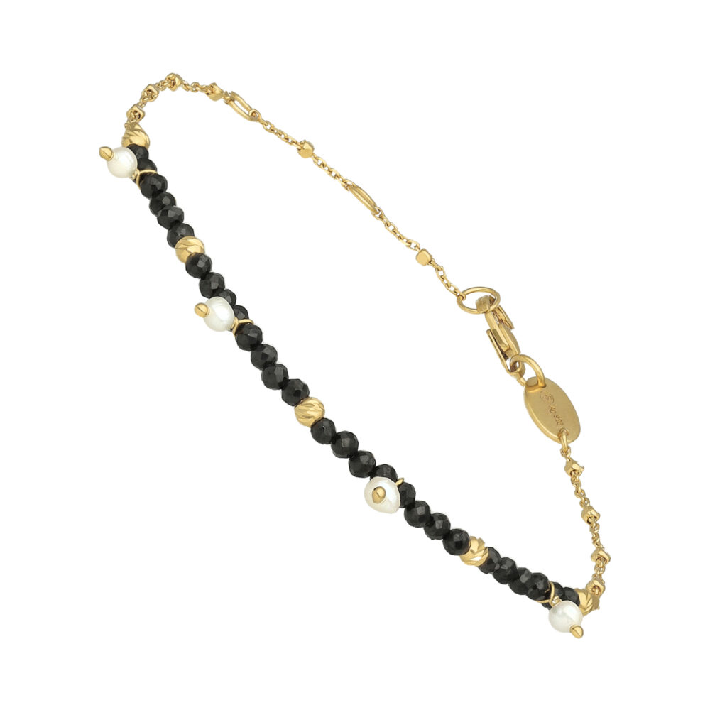 Bracelet argent doré pampille perle naturelle et spinelle noire