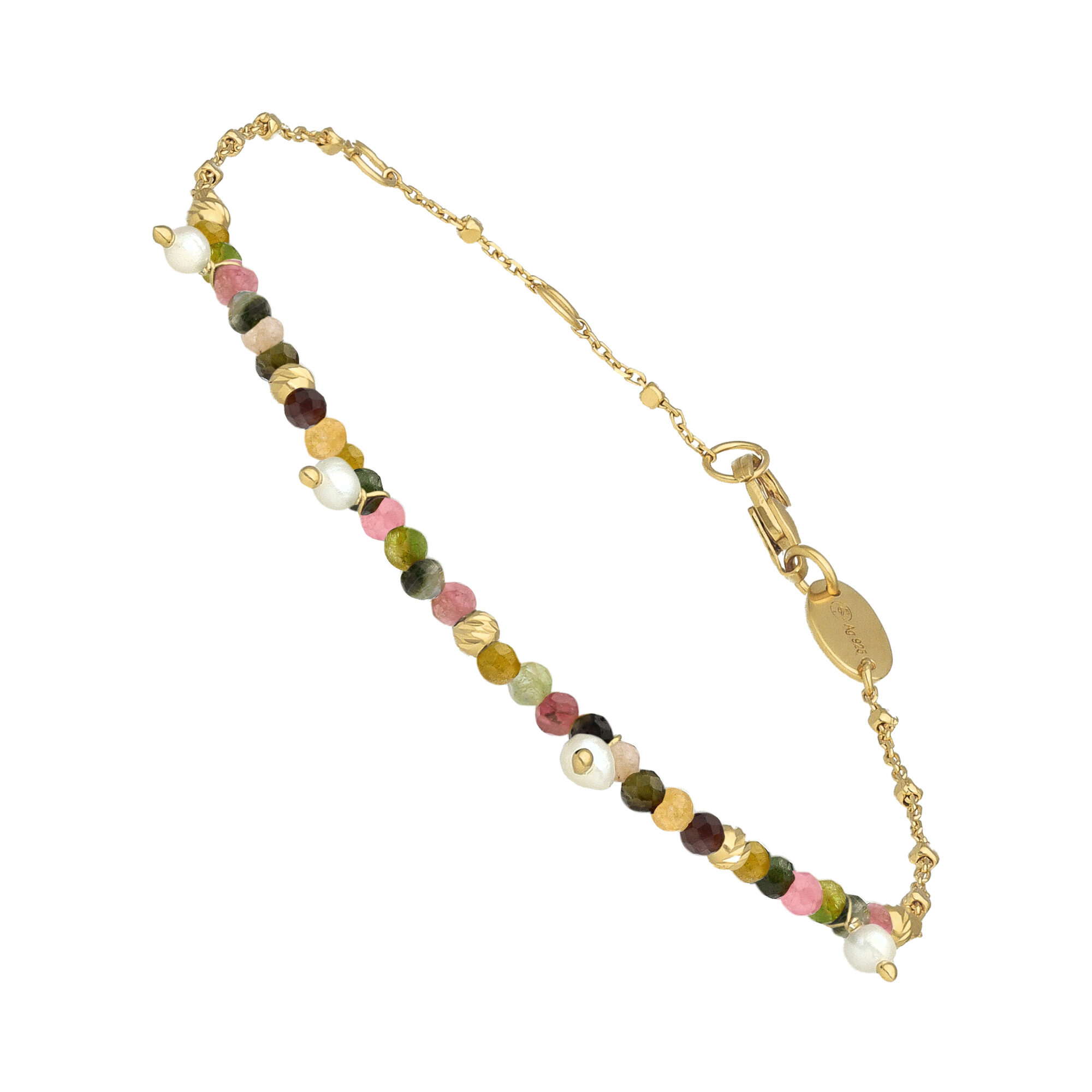 bracelet-argent-dore-pampille-perle-naturelle-et-tourmaline Bracelet argent doré pampille perle naturelle et tourmaline 1