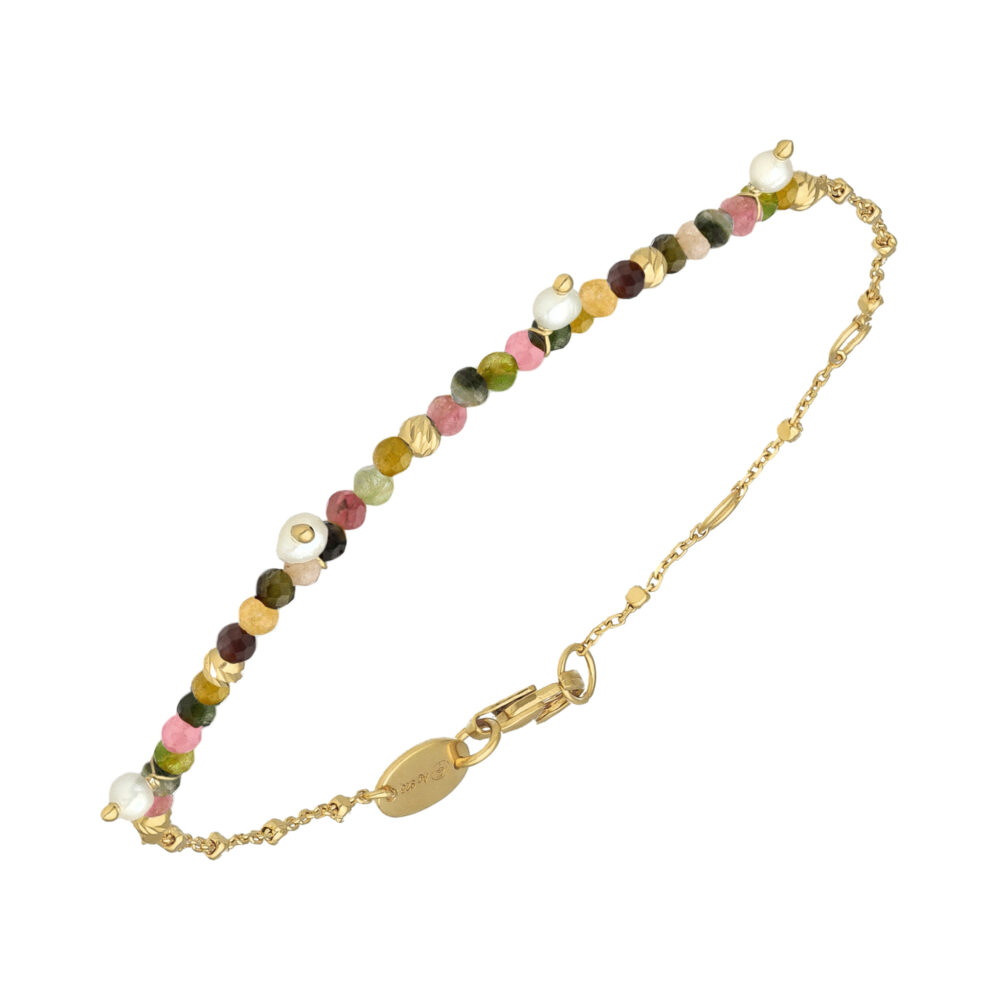 Bracelet argent doré pampille perle naturelle et tourmaline