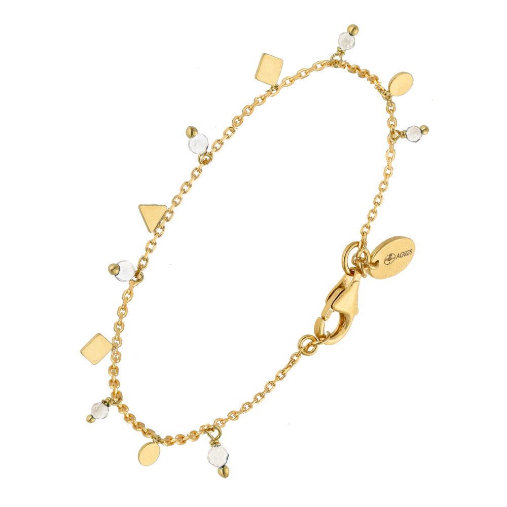 Bracelet argent doré pampilles de forme geometrique et pierre blanche 1