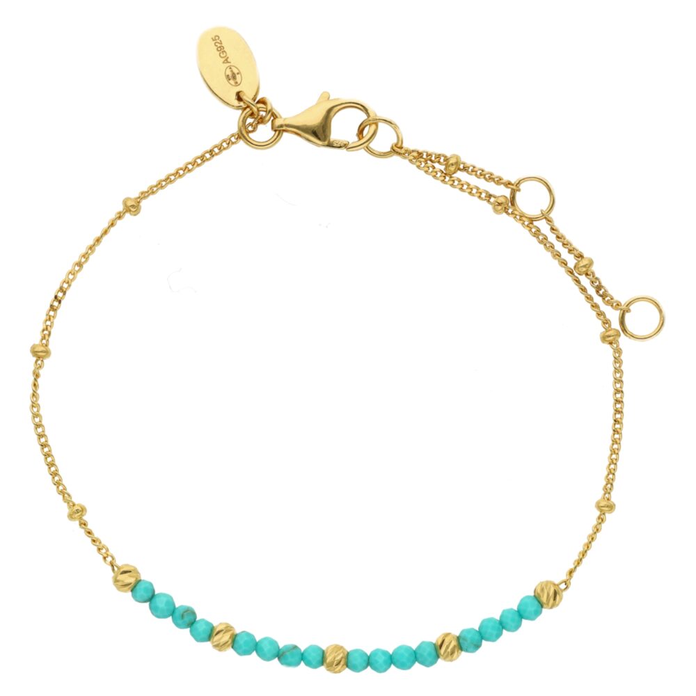Golden silver bracelet with golden tassels and natural turquoise stones 1