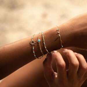 bracelet-argent-dore-pampilles-et-pierres-turquoise Bracelet argent doré pampilles et pierres turquoise 4