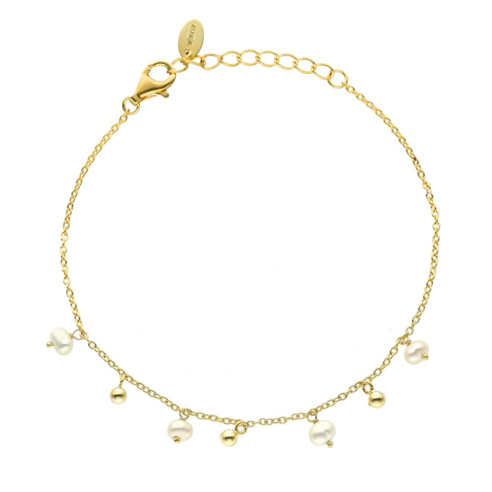 Bracelet argent doré perles naturelles blanches et dorées 1