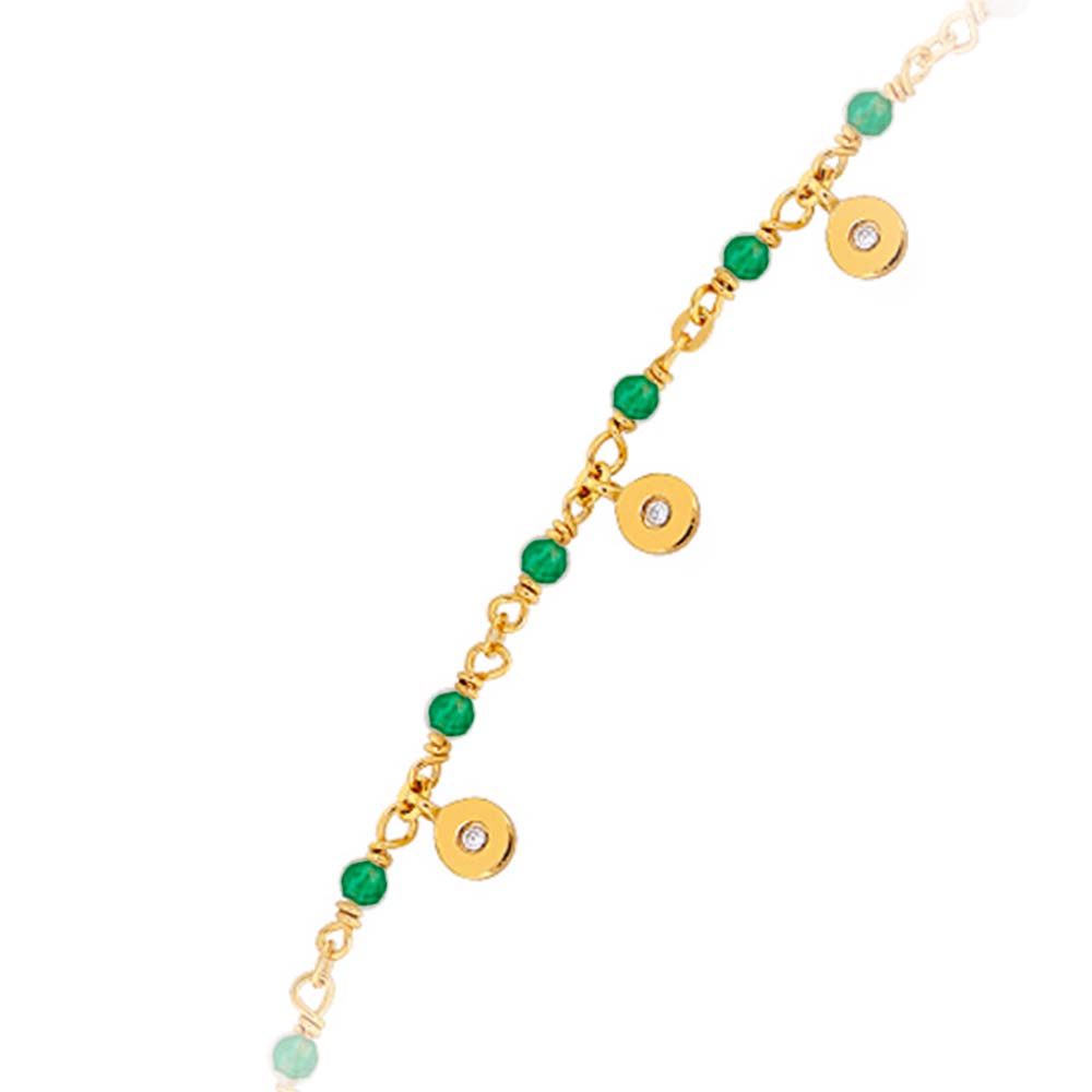 Bracelet argent doré petites pampilles serties et pierre onyx vert 2